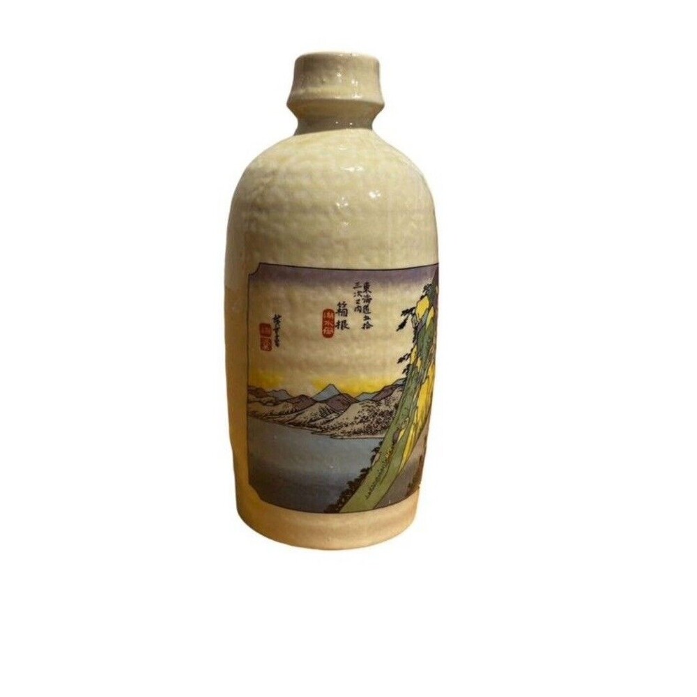 Vintage Japanese Ceramic Sake Bottle Nature Mountains Home Decor (NO CORK)
